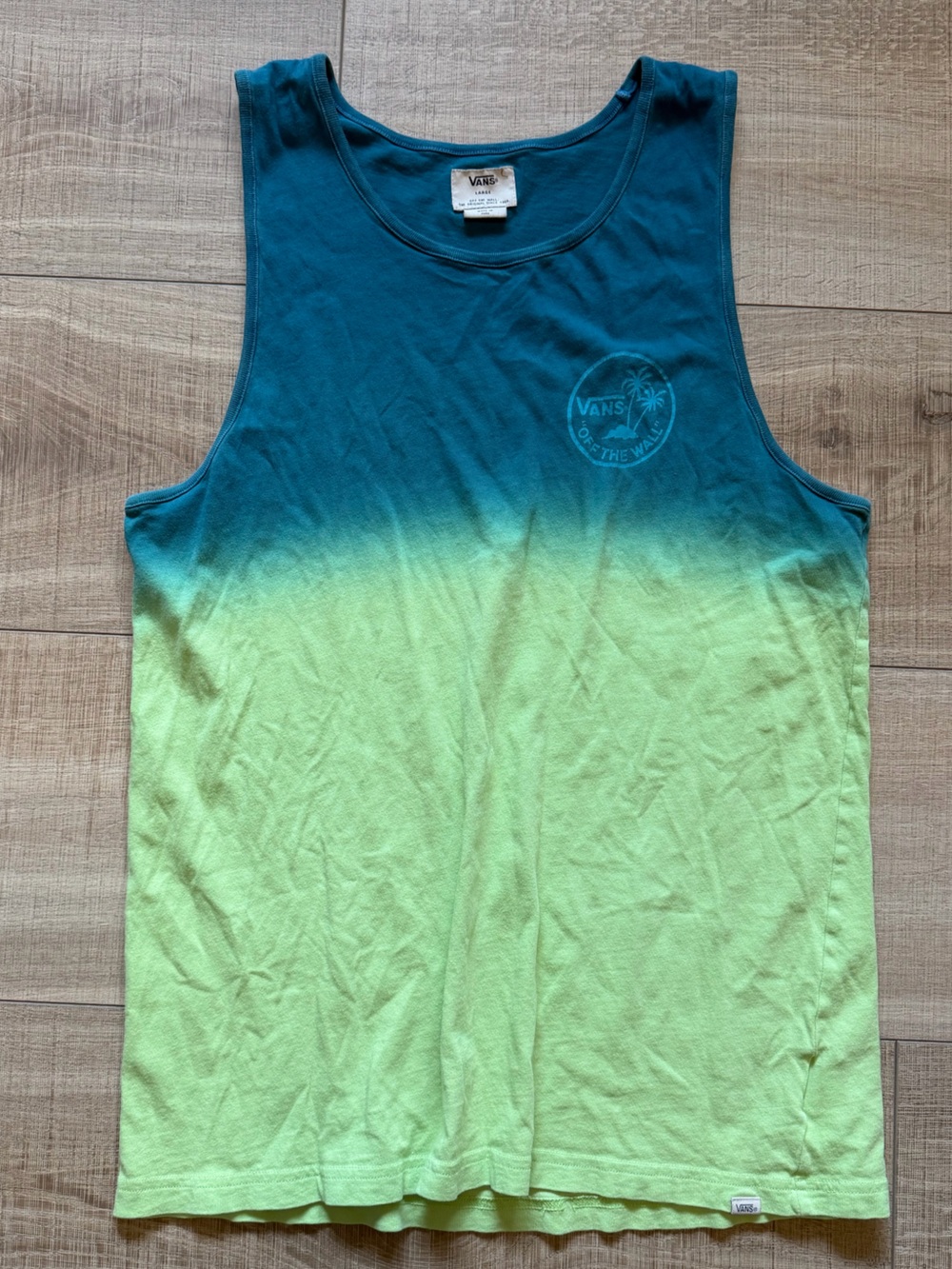 Vans Off The Wall Dip Dye Ombre Tank Top Teal Neon Lime Green Palm Tree Men's L